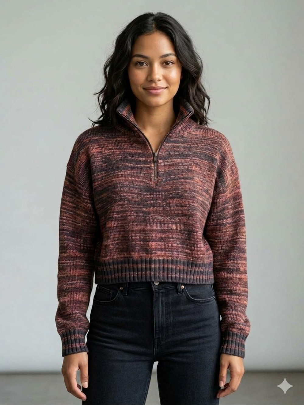NWT John + Jenn Evereve Atlas Cropped Quarter Zip Sweater Marled Small